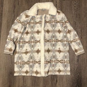 Absolutely Famous Comfy/Cozy Plush Cardigan Gray/White/Brown Size M Medium EUC